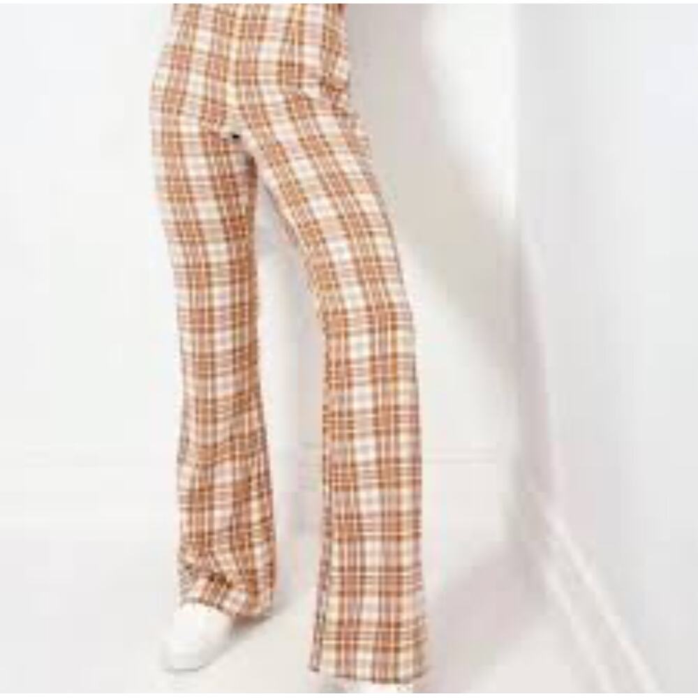 NEW NWT Missguided Orange Check Flared Trousers Size 2 Indie Y2K Schoolgirl